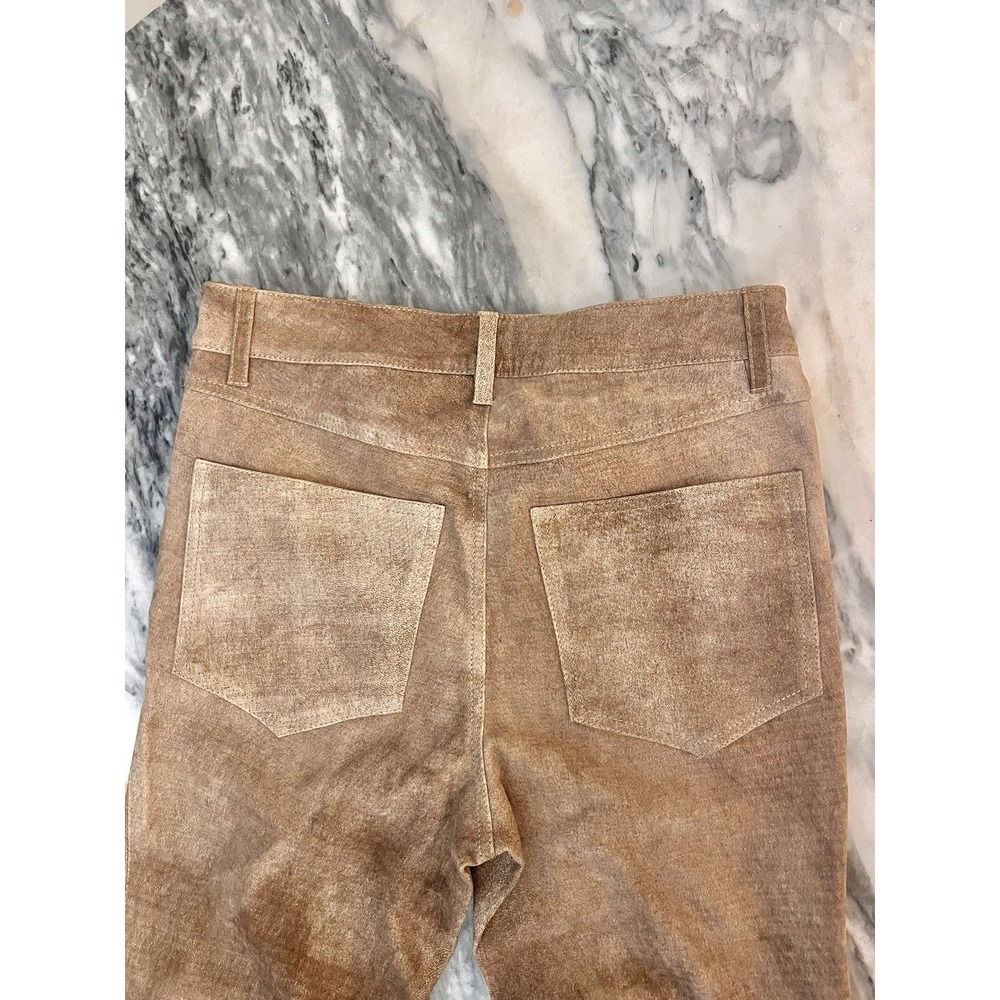 SPRWMN $1200 Genuine Leather Stretch Suede Boot Cut Tan Brown Ombré Pants Small - Picture 6 of 8